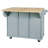 Mobile Kitchen Island Cart With Rubberwood Drop-Leaf Countertop, 3 Drawers & Cabinet Storage, 5-Wheel Rolling, Grey Blue-1000622287