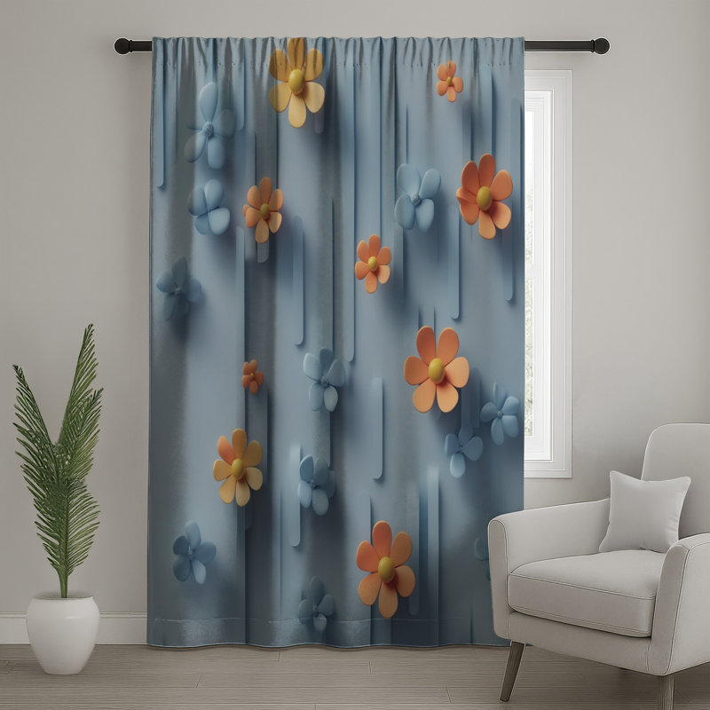 Rideaux à fleurs bleues, voilages et voilages à fleurs - 1 panneau, 50 po x 92 po - 1 panneau, Blocage