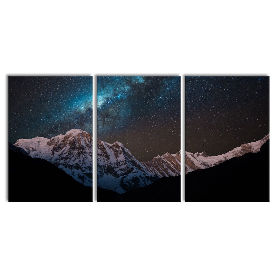 3-tlg. Leinwandbilder-Set Annapurna bei Nacht in Schwarz