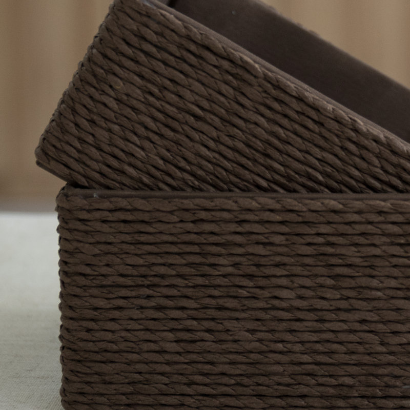 Storage Baskets Set 4 - Stackable Woven Basket Paper Rope Bin, Storage Boxes for Makeup Closet Bathroom Bedroom, Brown