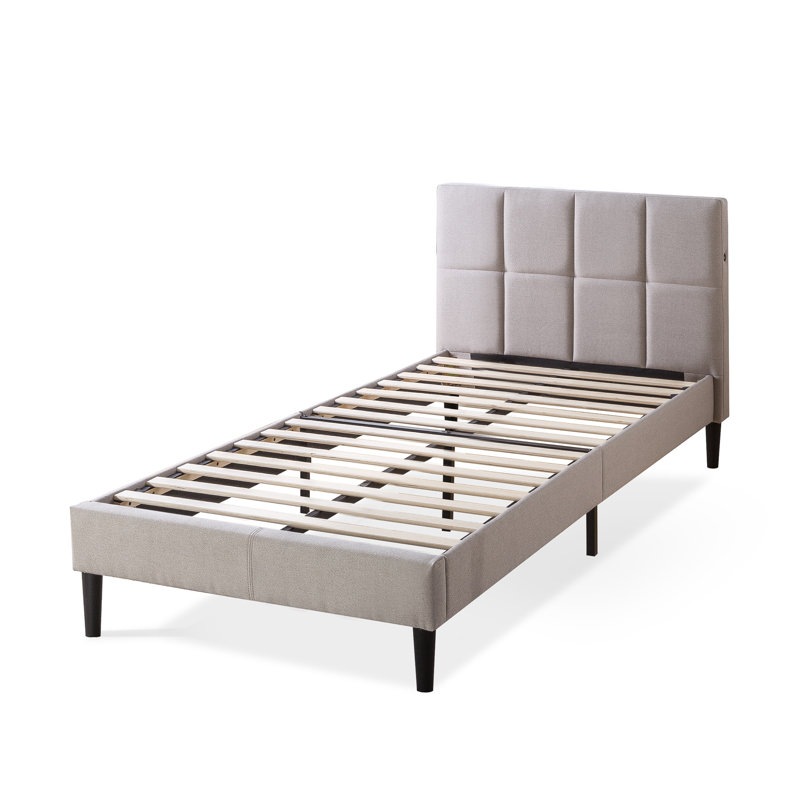 Upholstered Platform Bed, Beige, King