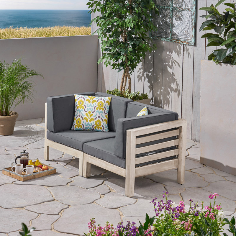 Slaytonvilley 30.25'' Wide Patio Sofa with Cushions, Gray/Dark Gray