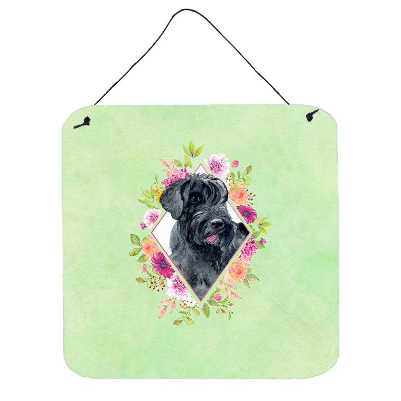 Décoration murale tzus et fleurs suspendues shih, Vert, Schnauzer géant