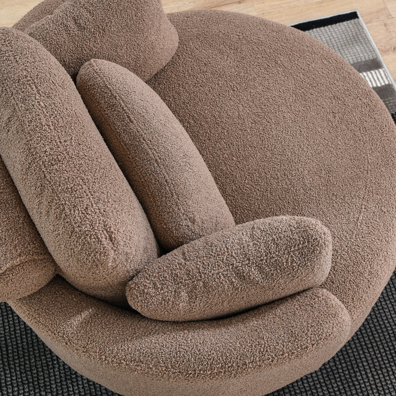 Fabric Upholstered Club Chair with Wood Legs, Wool Coffee