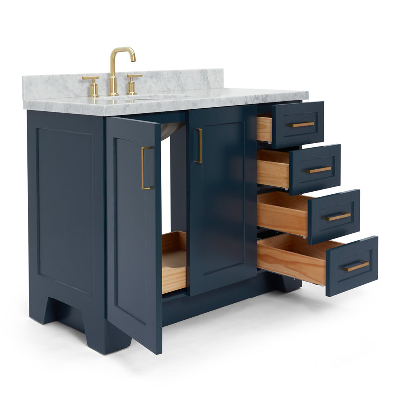 ARIEL TAYLOR 43 IN RIGHT OFFSET RECTANGLE SINK VANITY, Left, Rectangle, Midnight Blue