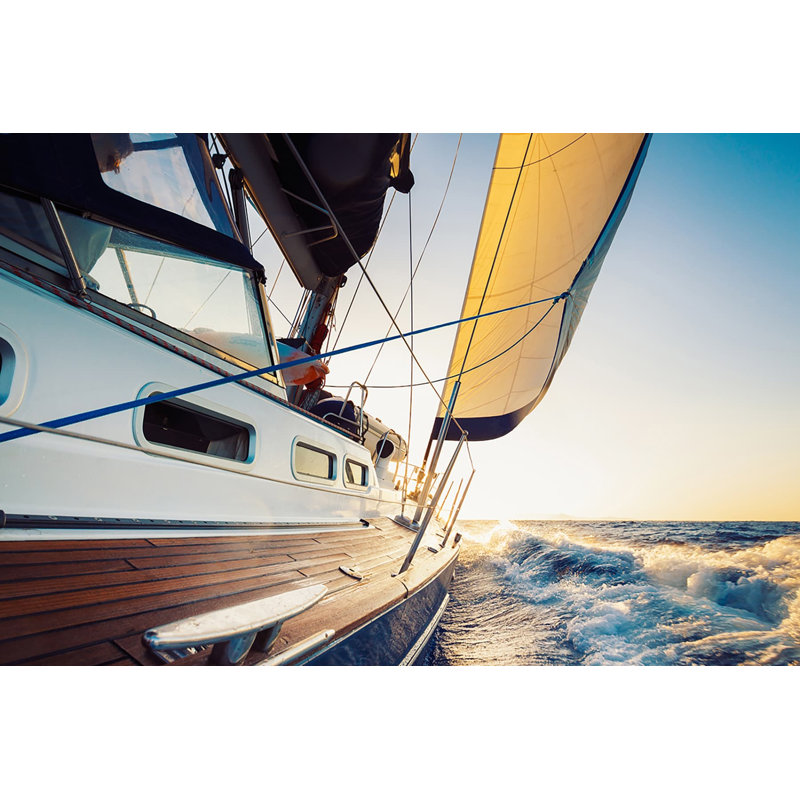 Wall art decor "Golden Sea Spray" - Serene Sailboat Close-Up on Wrapped Canvas, H 32 po x l 48 po x P 1,5 po