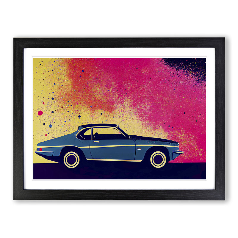 Retro Car Splash Vol.4 - Single Picture Frame Painting, Black Framed, 25cm H x 34cm W x 2cm D