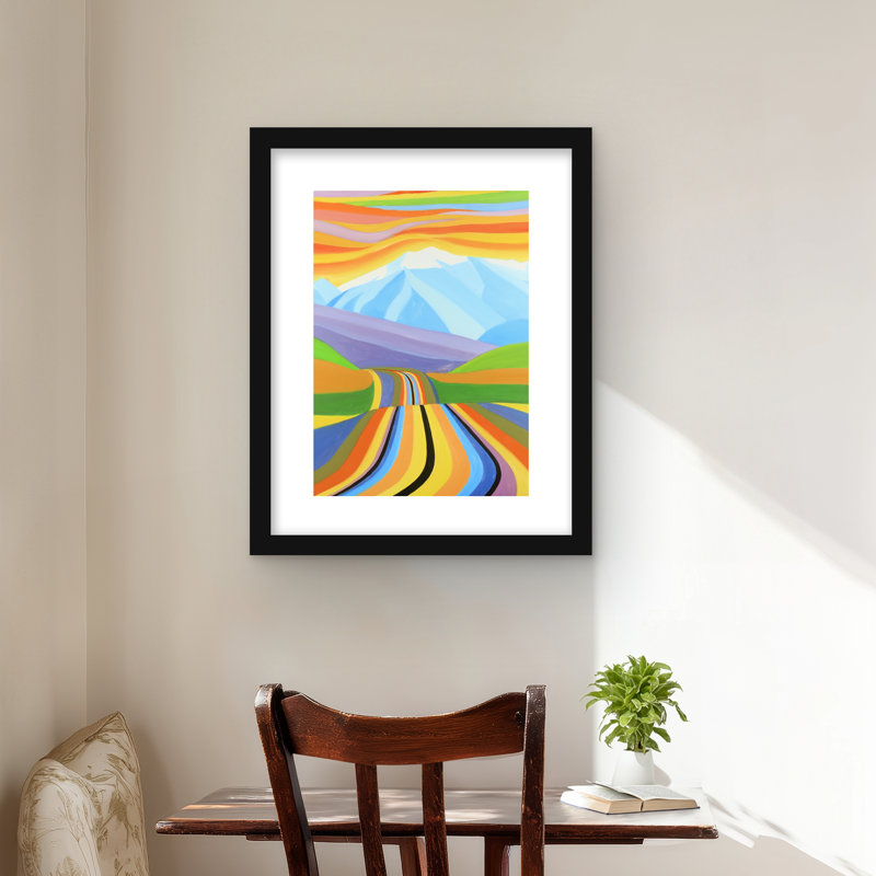 «Mountain Road» multicolore, paysages orange, reproduction encadrée, H 20 po x l 16 po