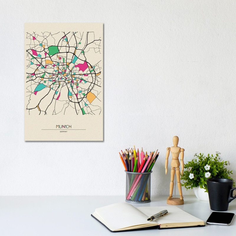 Munich, Germany Map by Ayse Deniz Akerman - Wrapped Canvas Print, 20.32 cm H x 30.48 cm W