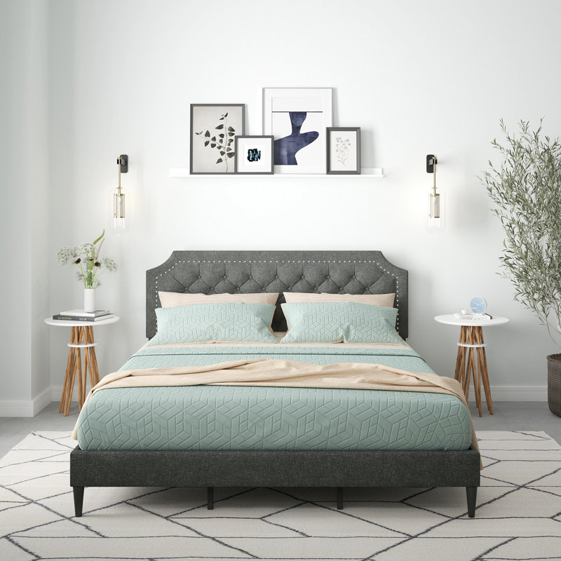 Asenet Upholstered Platform Bed, Gray, King