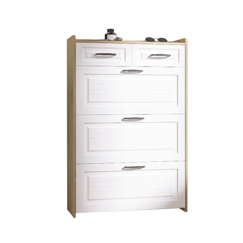 Armoire à chaussures 1250 blanc + chêne avec 3 portes et 2 tiroirs, grand espace de rangement