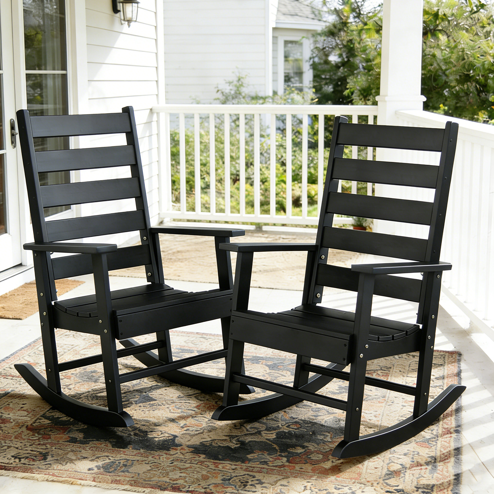 Red Barrel Studio 2 Pcs High Ladder Back Outdoor Rocking Chairs ...