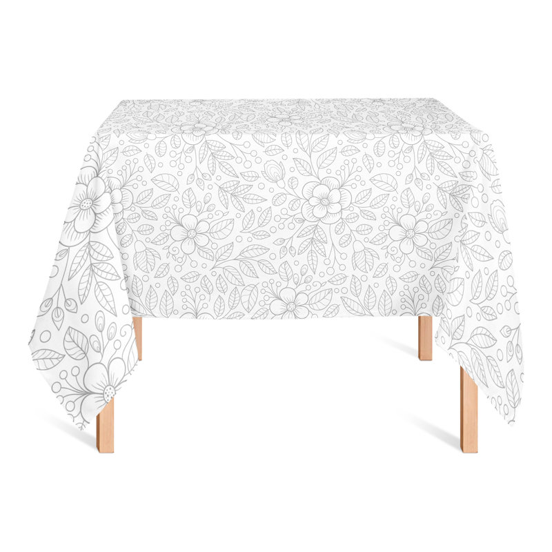 Square Floral Polyester Tablecloth, Gray, 58" L x 58" W