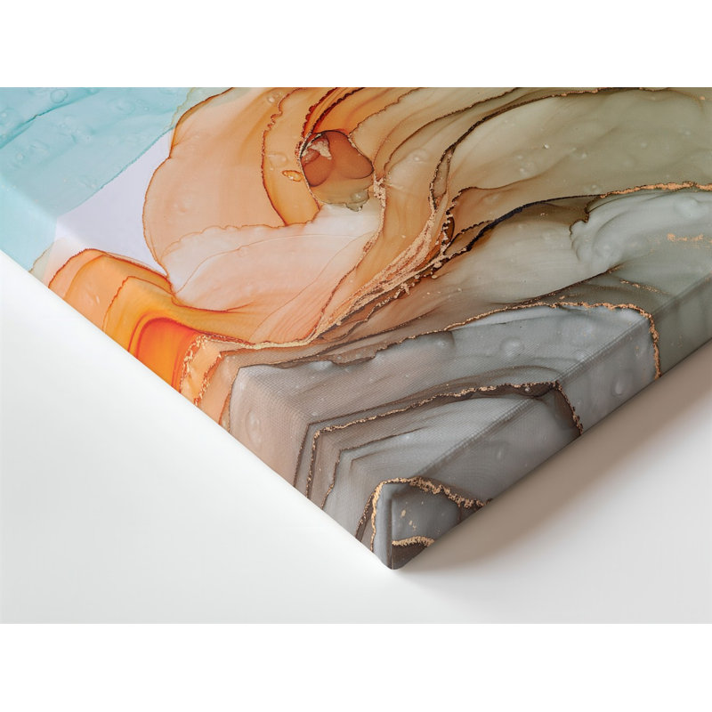 "Toile", une composition abstraite vibrante avec des formes fluides tourbillonnantes dans des tons, art mural doux turquoise crème et beige