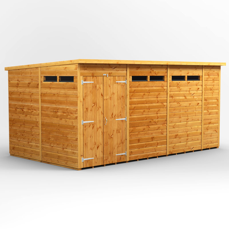 Powersheds 14 x 8ft Timber Tongue & Groove Pent Garden Shed Security Shed Double Door