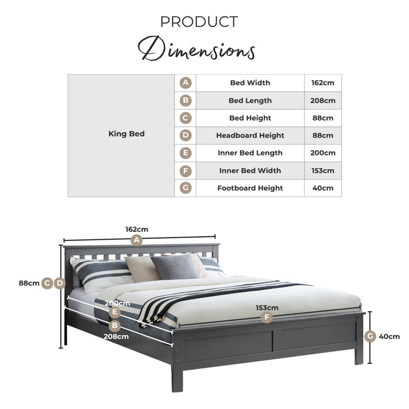 Codman Solid Wood Painted Bed Frame - Modern Farmhouse Style, Kingsize (5'), White