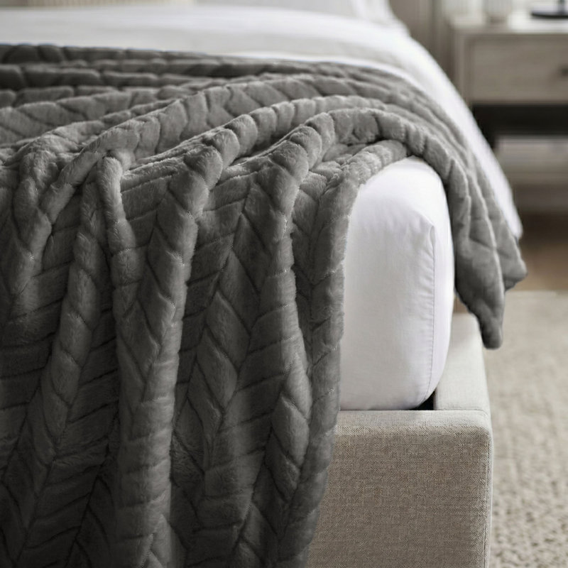 Couverture en molleton doux à chevrons Hope, Lit simple, Gris anthracite