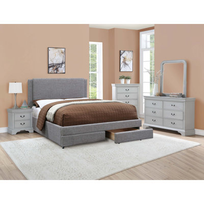 Ensemble de lit tapissier contemporain grand lit 1P avec tiroirs de rangement FB