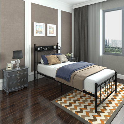 Twin Bed Frames With Adjustable Led Brightness And Color, Charging Station Type - C Port, 13 Steel Crossbars, 9 Metal Legs, Easy Assembly, 79.62 In Depth Frames, Remote Controlled Led, Nighttime