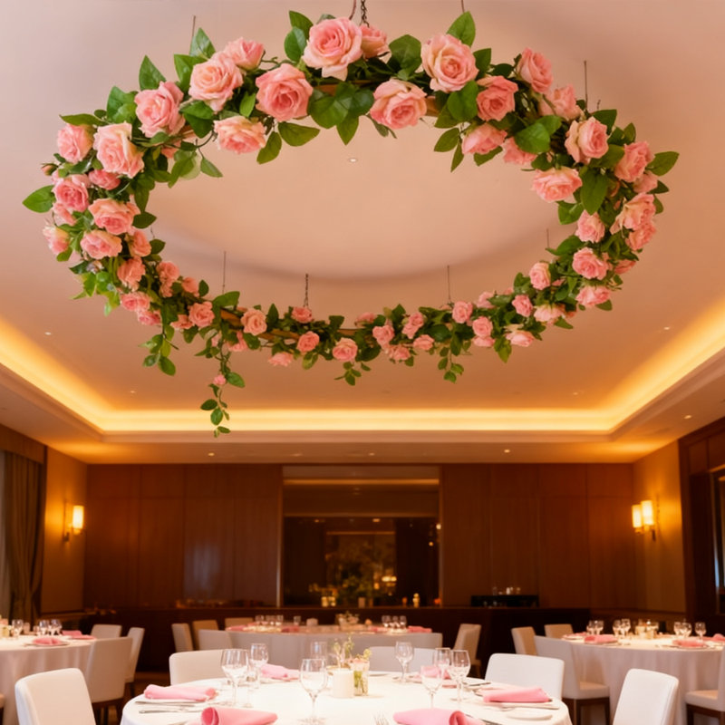 2PCS 7.5FT Flower Garland, Artificial Rose Garland, Hanging Basket Wedding Arch Garden Background Decoration, Dark Pink