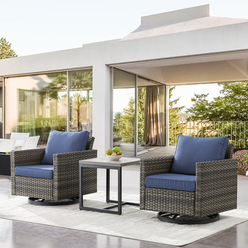 Nazime 2 Person Seating Group with Cushion, Gray, Blue