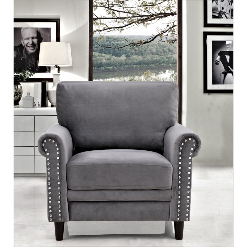Lyme Velvet Chesterfield Chair, Gray Velvet
