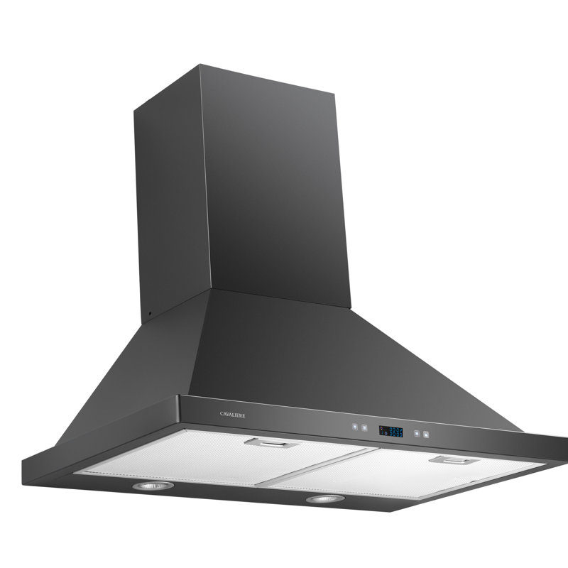 CAVALIERE 30" inch 462 CFM Convertible Digital Wall Mount Range Hood Included Charcoal Filter in Powder Coated Matte Black