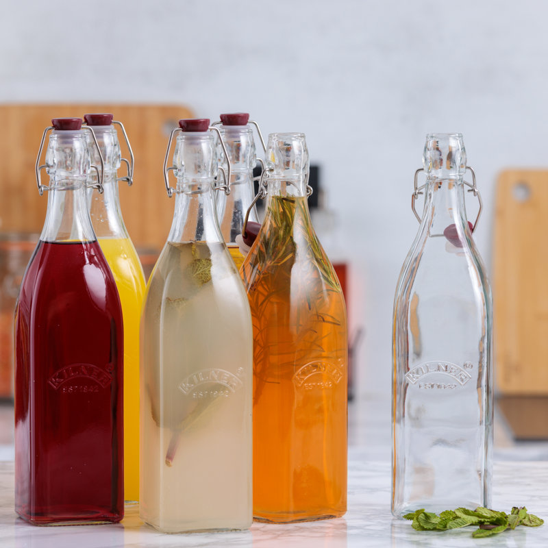Square Clip Top Bottles - Set Of 6, 34 Oz