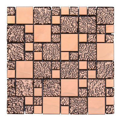 Copper Color Metal With Textured Glass Mosaic Sheet Tile By Modket