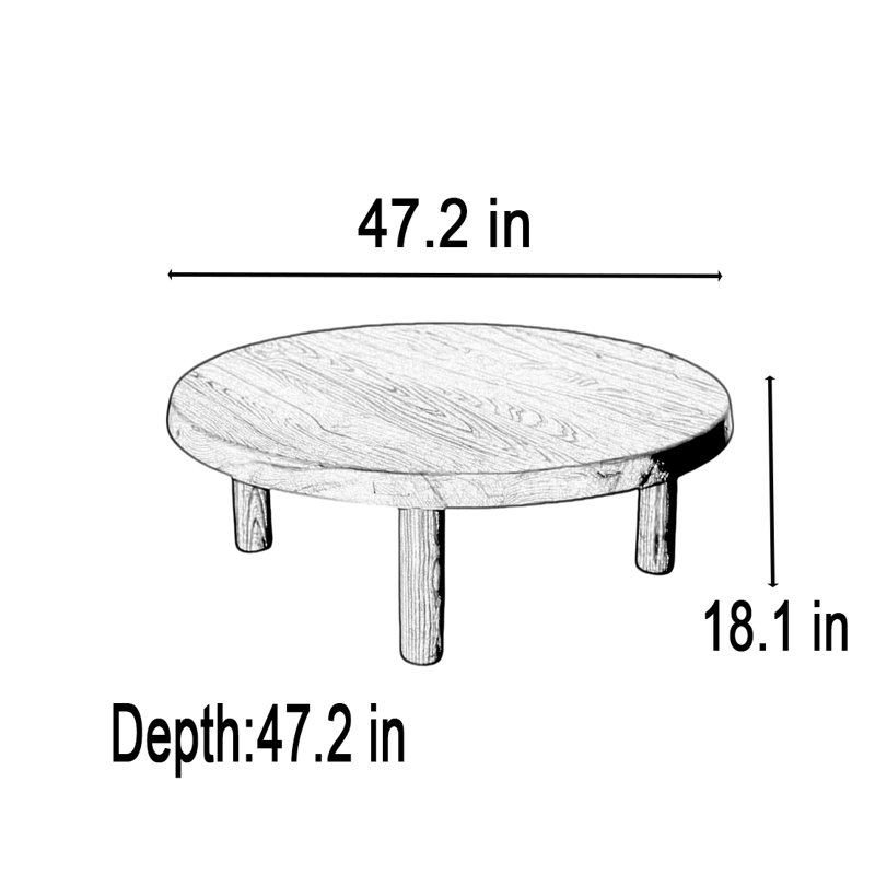 Nordic-style solid wood round coffee table, 18.1" H x 47.2" L x 47.2" W