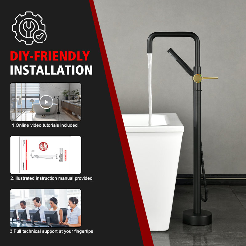 Sumerain Floor Mount Tub Faucet With Handheld Shower, Freestanding Bathtub Faucet Tub Filler Icc-es Certified- 9.48gpm High Flow