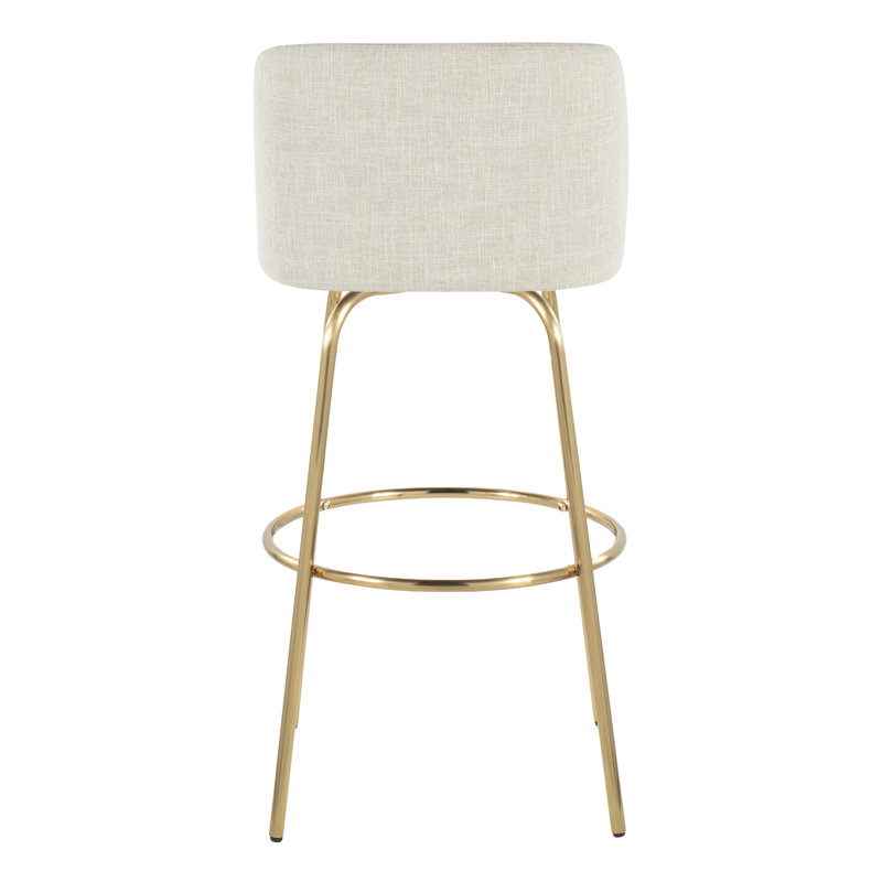 Toriano 30" Contemporary Fixed-Height Barstool With Swivel In Cream Fabric And Gold Metal With Round Footrest By Lumisource - Set Of 2