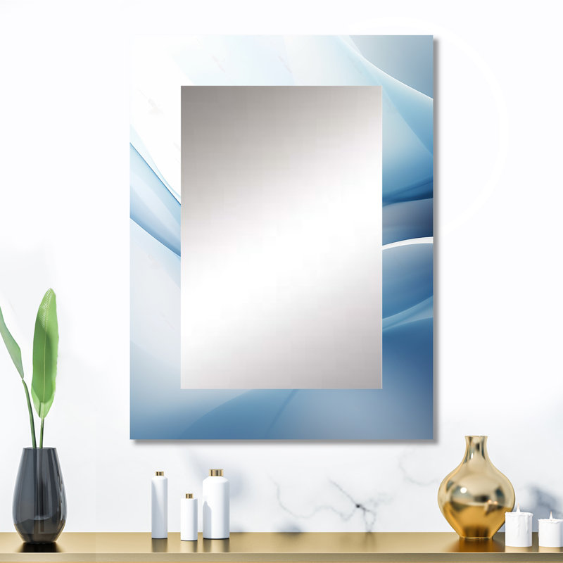 Blue And White Abstract Fractal Fusion I - Modern Wall Mirror, 32" x 24"