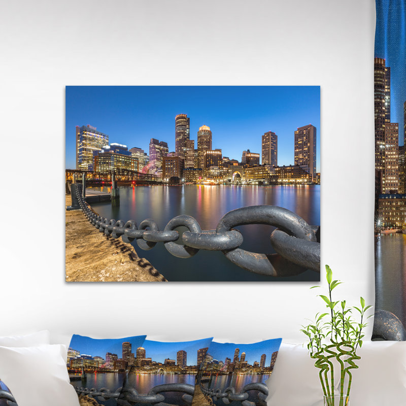 Photographie de paysage urbain «Boston Skyline at Dusk», H 20 po x l 20 po x P 1 po, Toile tendue