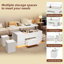 Table basse relevable à hauteur réglable avec éclairage DEL et 2 tiroirs - 100 x 50 x 59 cm - Panneaux de particules - 1 pièce - Table basse - Blanc - Plateau relevable, éclairage DEL, rangement dissimulé, 2 poufs
