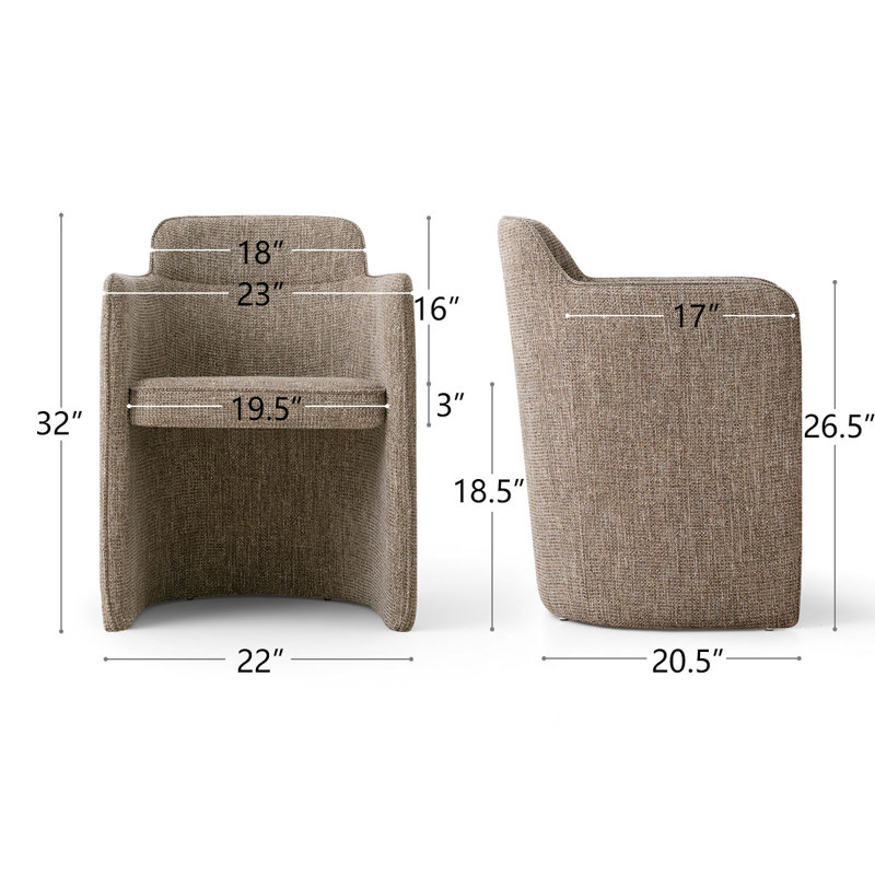 18.5" Seat Height Upholstered Dining Armchair, Light Brown