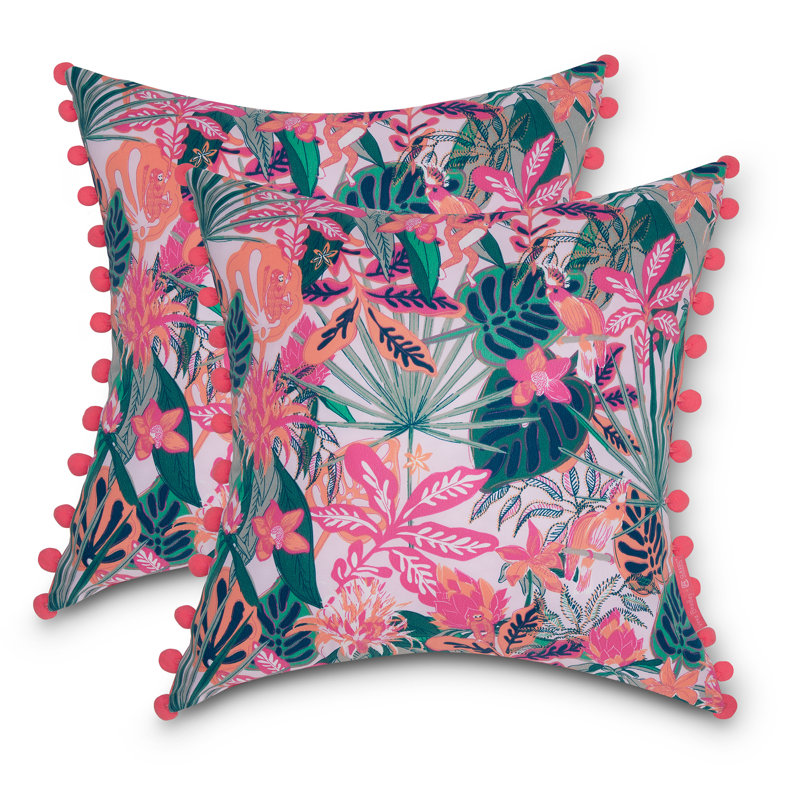 Vera Bradley Island Outdoor Square Pillow Cover & Insert, Rain Forest Canopy Coral