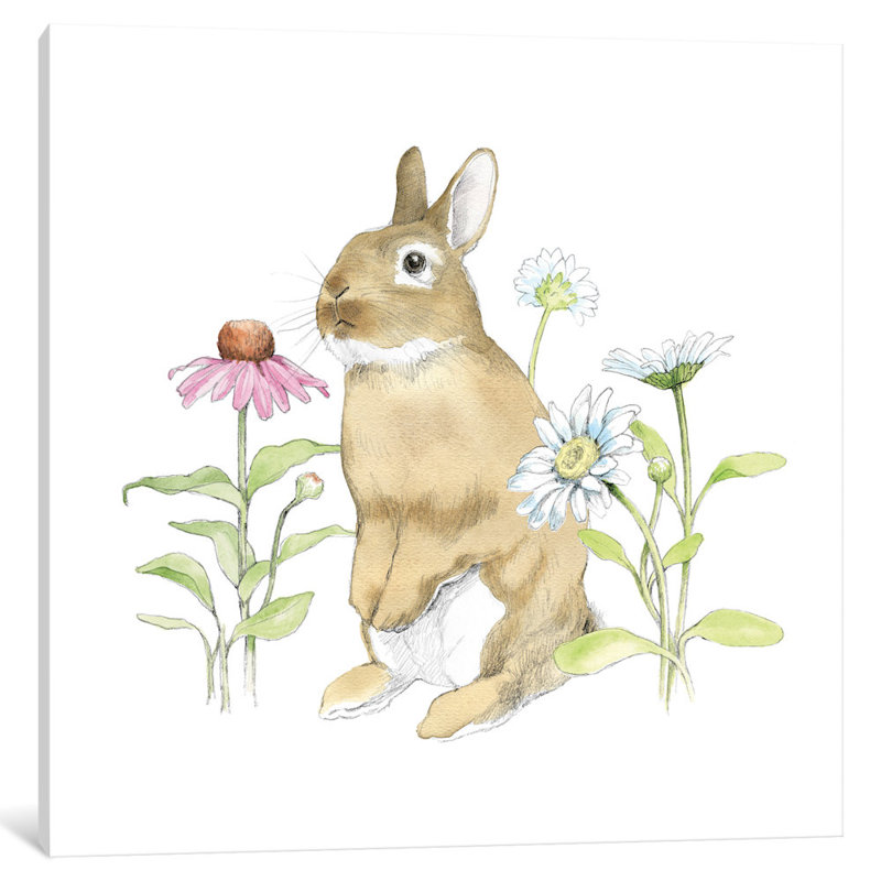Wildflower Bunnies IV - reproduction sur toile, H 12 po x l 12 po x P 1,5 po, Toile tendue, Pas de tapis