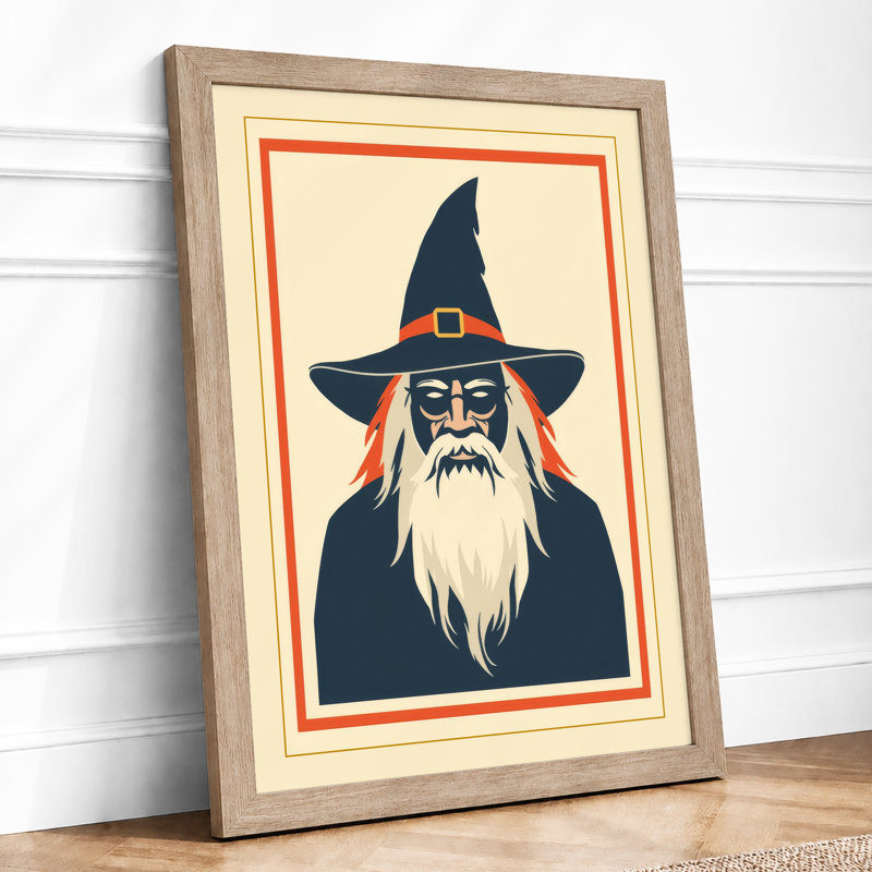 Bearded Wizard Art Deco - Framed Print, A1 - 84.1 x 59.4 cm, Oak