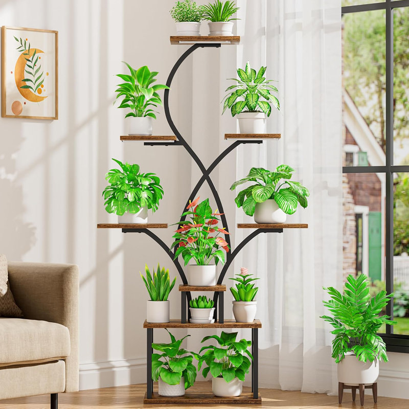Support pour plante d'intérieur 62 po avec lumières de culture, support à 8 niveaux en forme de pointes pour le salon, le patio et le balcon