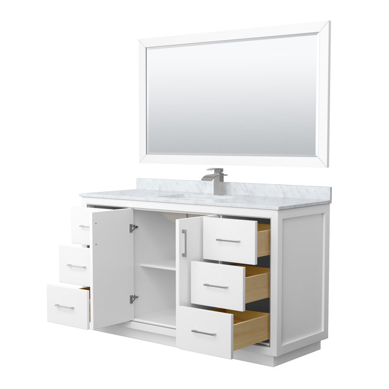Icon 60" Single Bathroom Vanity Set with Mirror, White, Brushed Nickel