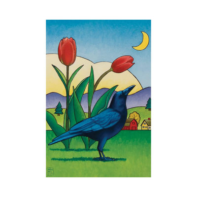 Crow with Red Tulips 1 Piece Wrapped Canvas Wall Art