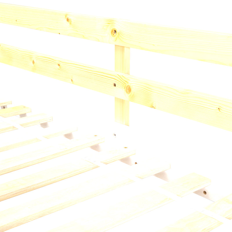 Lit superposé simple au dessus d'un lit simple avec toit, fenêtre, boîte de fenêtre, porte, avec garde-corps et échelle, naturel / blanc