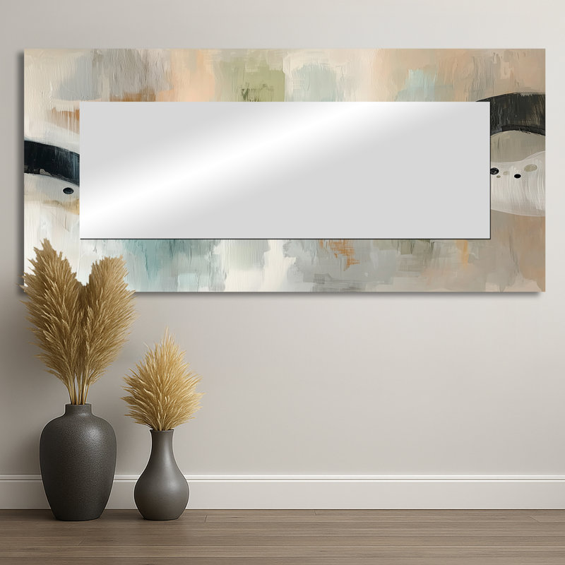 Minimalisme gris et beige encre éruptive II - miroir d'art cinétique mural - imprimé sur métal, 28 po x 60 po