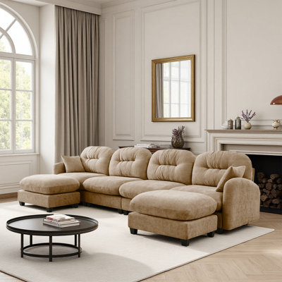 Sectional U Shaped Couch With 2 Ottoman, Chenille Sofa