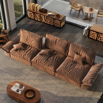 141.73"Upholstered Sleeper Sofa, 3-Seater Sectional Cloud Couch, Compressed Sofa with Adjustable Backrest