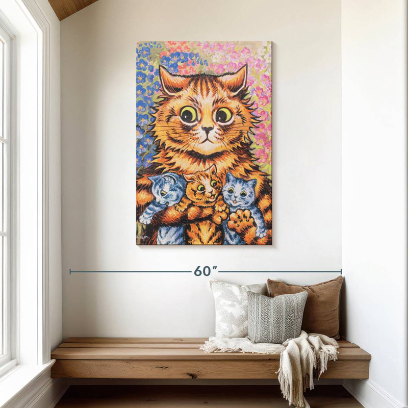 Brampt, un chat avec ses chatons, H 45 po x l 30 po