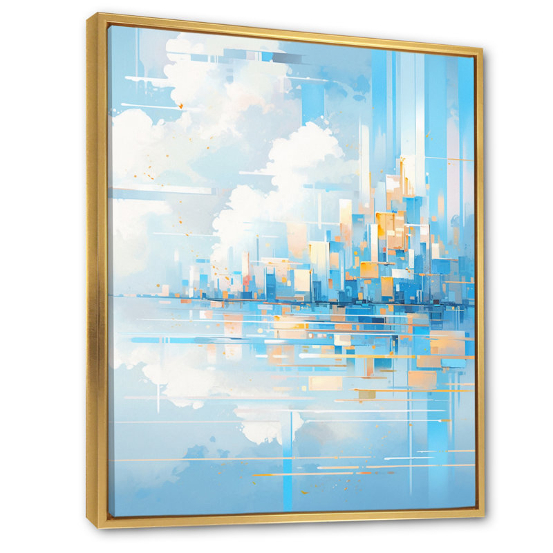 Blue Interlocking Perspectives - Imprimé, H 40 po x l 30 po x P 1,5 po, Cadre flottant doré