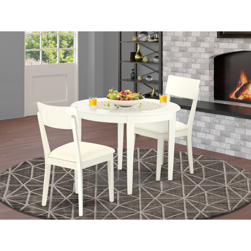 Ensemble de salle à manger en bois d'hévéa massif Hillhouse, 3 (1 table + 2 chaises)