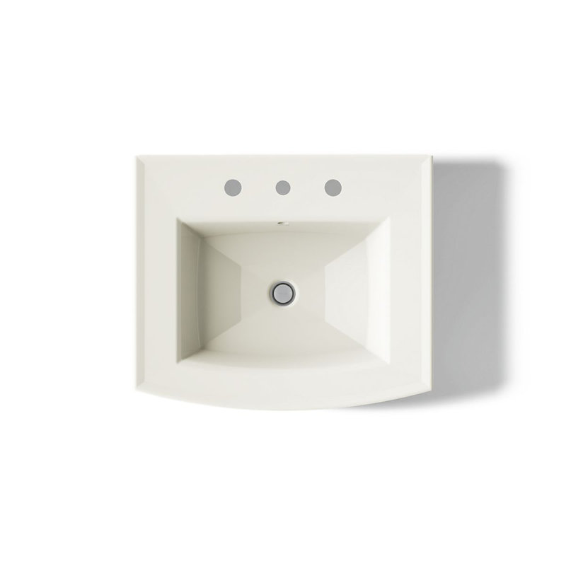 Archer 24" Rectangular Pedestal Bathroom Sink with Widespread Faucet Holes, 8" Centers, Biscuit